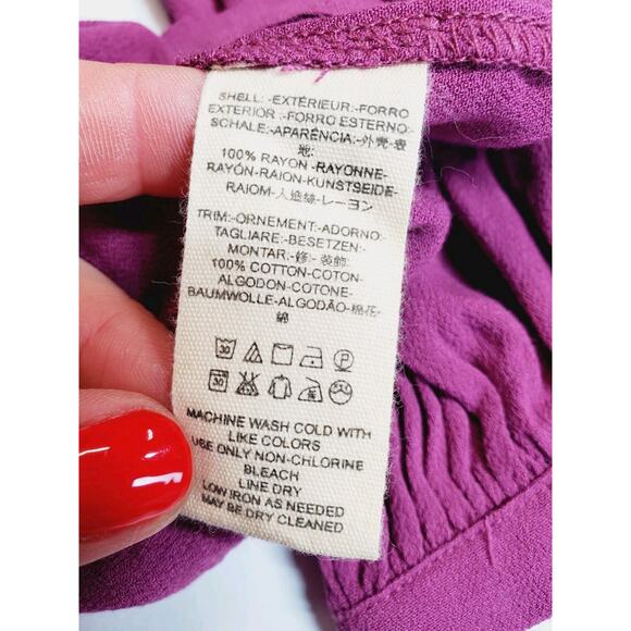 Free People Womens Medium Top Little Bit of Love Ruffle Raspberry Pink Lace - Picture 8 of 12